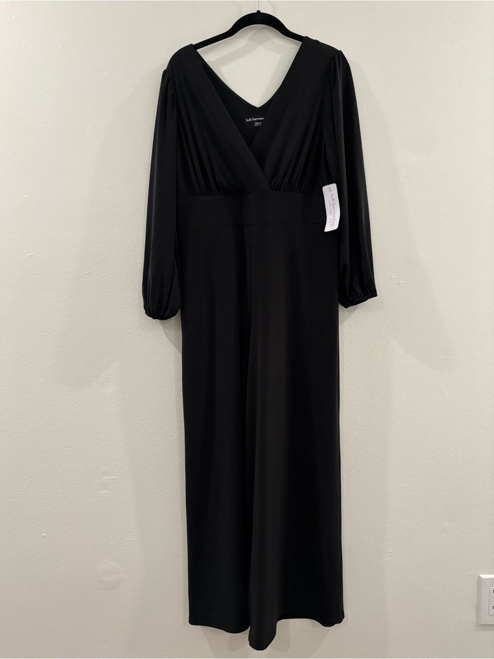 Soft Surroundings Black V-Neck Jumpsuit with Long Sleeves